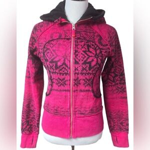 Lululemon Pink & Black Patterned Zip Hoodie – Size 8
